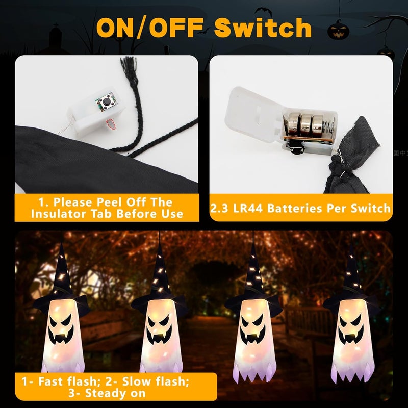 Arperles Halloween Decorations Glowing Ghost Witch Hat Halloween String Lights - Indoor/Outdoor Hanging Decor for Home, Garden & Tree (4Pcs) - Image 4